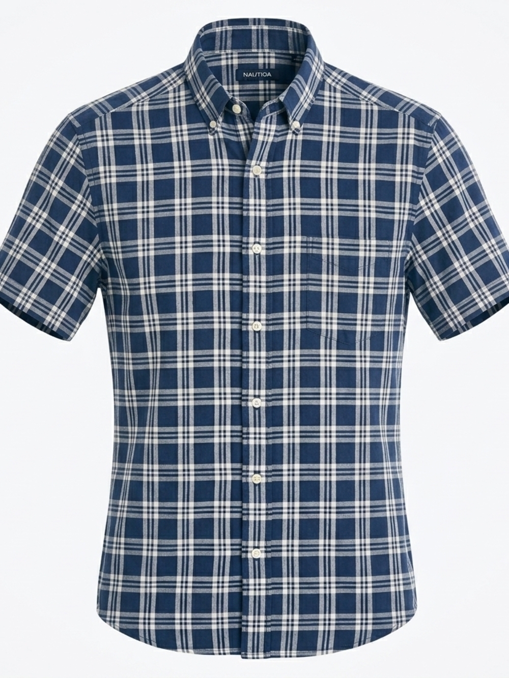 Nautica Men's‎ Large Blue Plaid Short Sleeve Button Down Shirt